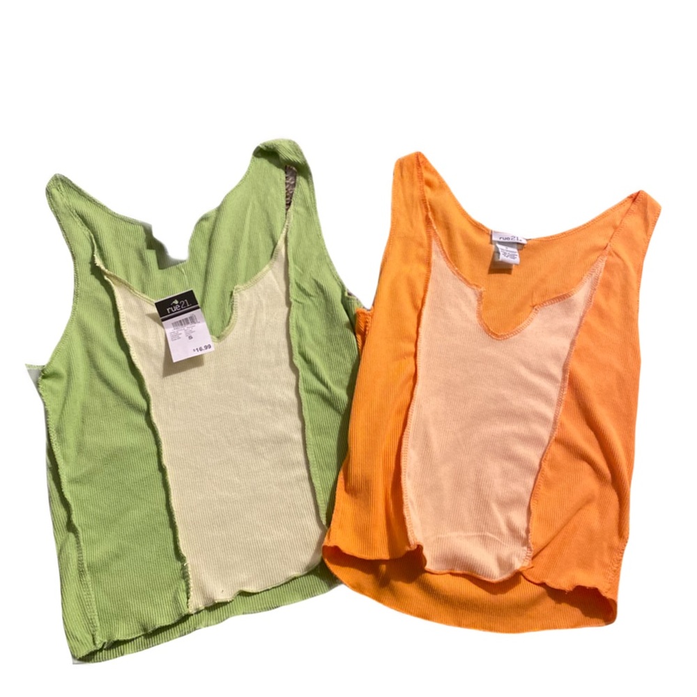 Rue 21 Bundle of 2 Tops Women’s Orange Green Retro Vibes Halter Tank NWT Size S